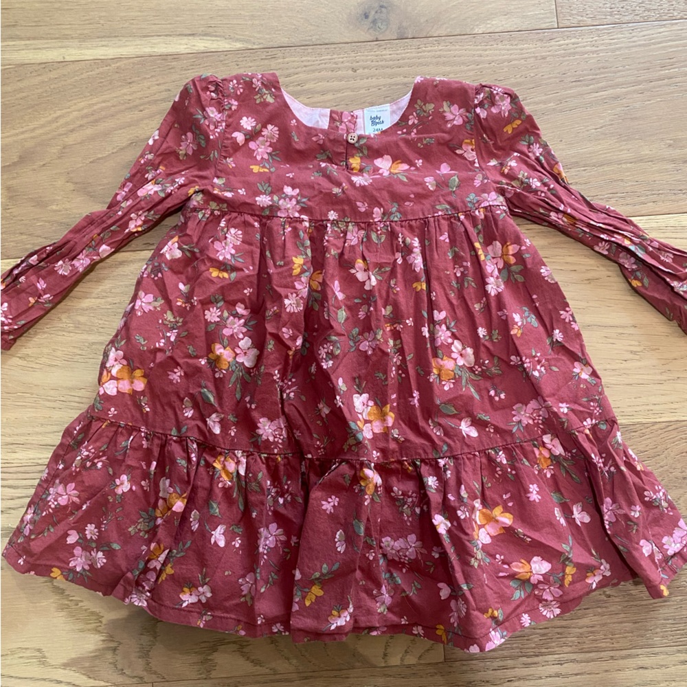 Osh kosh Girls' Long-Sleeve Floral Tiered cotton  Dress  mauve/red Pink 24m VGUC